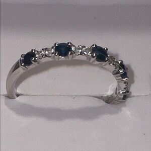 14K White Gold and Mined Blue Sapphire and Diamond Ring